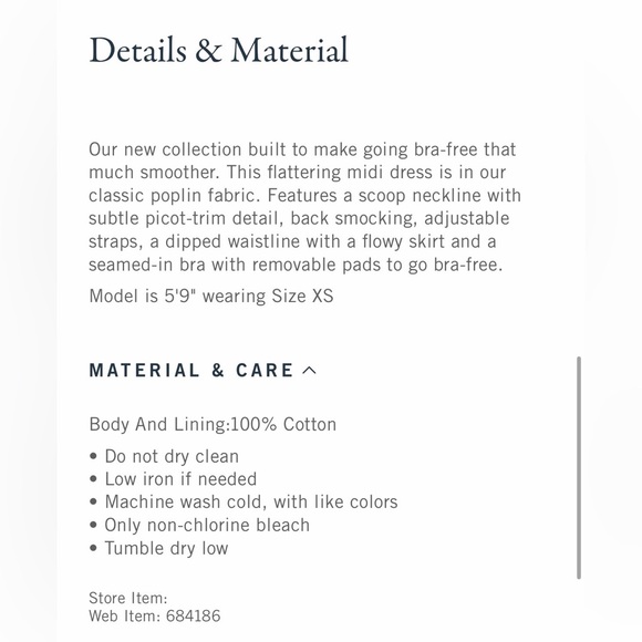 A&F Bra-Free Dylan Midi Dress in Cream Floral, NWT, size S - Picture 9 of 9